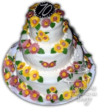 Dětské narozeninové dorty – dort třípatrový s kvítky d28