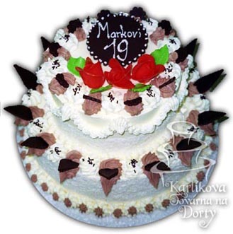 Máslové dorty – patrový dort s třemi růžemi a cedulkou m03