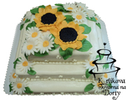 Svatební dorty – třípatrový čtverec se slunečnicemi s34