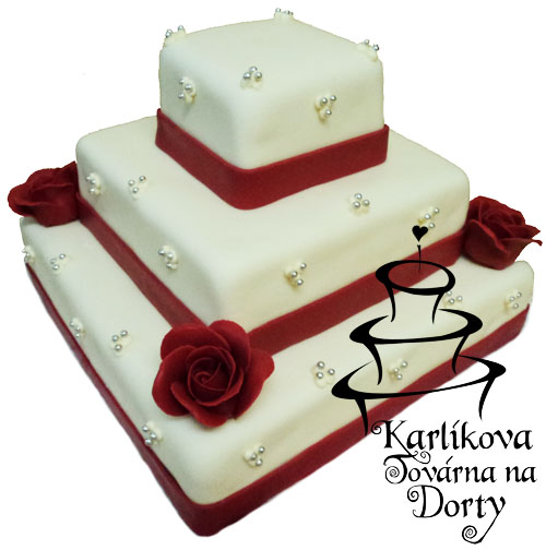 Svatební dorty – třípatrový čtverec s růžemi s04