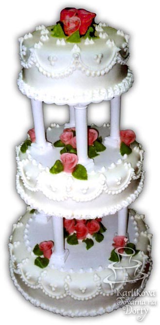 Svatební dorty – třípatrový dort marcipánový na stojanu s20