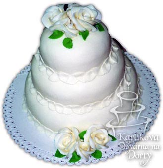 Svatební dorty – třípatrový dort marcipánový bílé růže s11